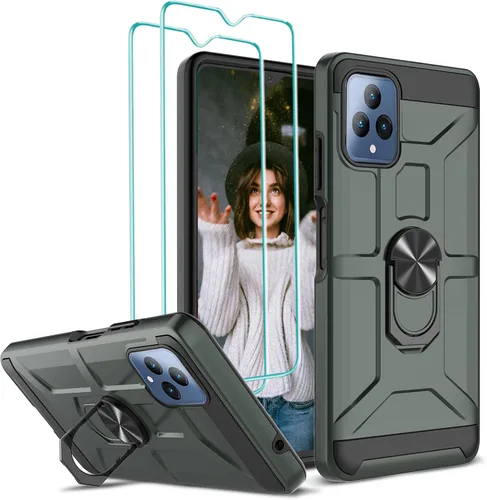 Miniatura 11 de Jeylly Funda para T-Mobile Revvl 5G con 2 protectores de pantalla de vidrio templado, cuerpo completo híbrido de policarbonato duro suave TPU anillo