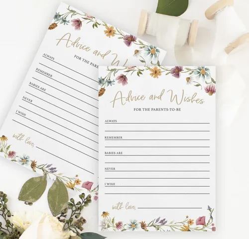 Printed Party Consejos y deseos para los nuevos padres: tarjetas de consejos para baby shower, deseos para mamá y papá, revelación de género niño o