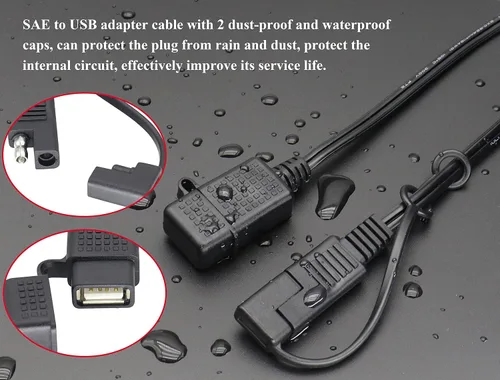 Miniatura 7 de Cable SAE a USB de 18 AWG, SAE a 2.1 A, adaptador de conector de enchufe de alimentación de puerto USB impermeable con cubierta a prueba de polvo