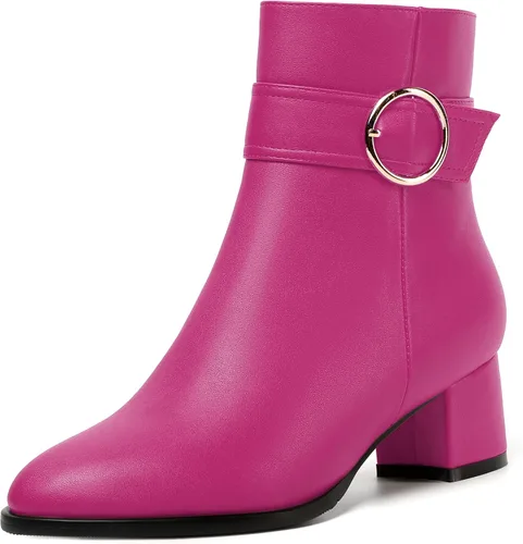 Miniatura 14 de NUMALEO Botas de tobillo de mujer con cremallera mate, puntera redonda, para fiesta, con tacón bajo grueso sólido, 5 cm