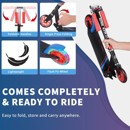 Miniatura 2 de Kick Scooter - Scooter portátil plegable para niños, diseño plegable ligero con alta visibilidad RGB iluminado LED en ruedas Rojo RGB