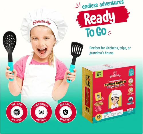 Miniatura 5 de Baketivity Juego de cocina para niños, utensilios reales con guía de herramientas de cocina, juego completo de cocina junior regalo para niñas
