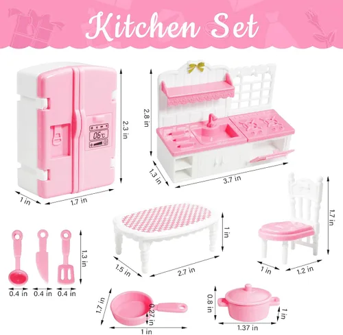 Miniatura 2 de Juego de 10 piezas de mini cocina para casa de muñecas, juego de cocina en miniatura, mini cocina para niños, casa de muñecas, muebles y accesorios
