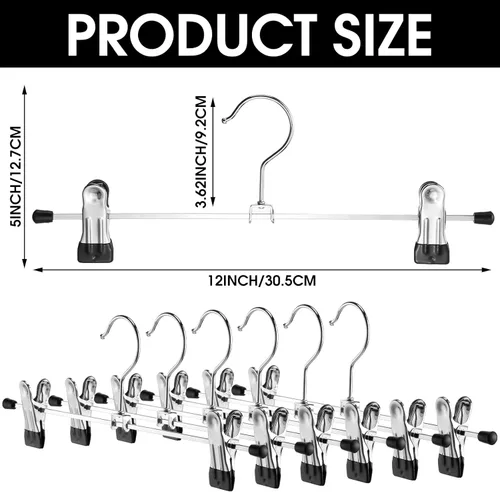 Miniatura 2 de Weysat Paquete de 100 perchas para pantalones con clips ajustables de metal para pantalones y faldas a granel para ahorrar espacio, resistentes