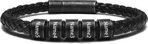 Miniatura 12 de Pulsera personalizada para hombre con cuentas de nombre personalizadas, pulsera de cuero trenzado personalizada grabada con 2-6 nombres