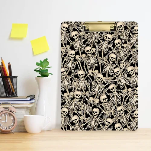 Miniatura 5 de ALAZA Fun Skeletons - Portapapeles de acrílico tamaño carta A4 con clip de perfil bajo para oficina en casa, hombres y mujeres, clip de color dorado