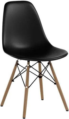 Miniatura 5 de Giantex Juego de 2 sillas de comedor negras, sillas de comedor modernas de mediados de siglo premontadas con patas de madera, sillas de cocina sin