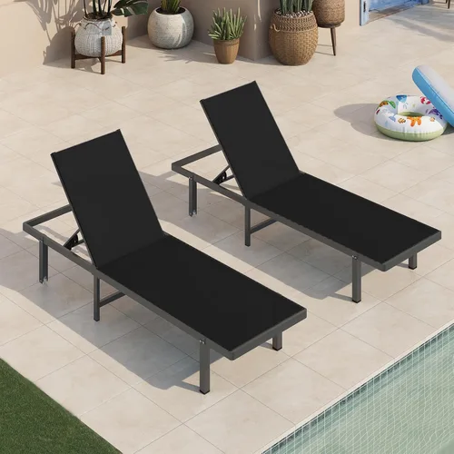 Miniatura 24 de Sillas de Descanso para Piscina, Tumbona al Aire Libre con Ruedas y Reclinable de 5 Posiciones -Fácil de Mover- Silla de Descanso de Aluminio