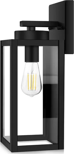 Miniatura 16 de BesLowe Paquete de 2 faroles de pared para exteriores del anochecer al amanecer, negro mate, apliques exteriores impermeables con vidrio