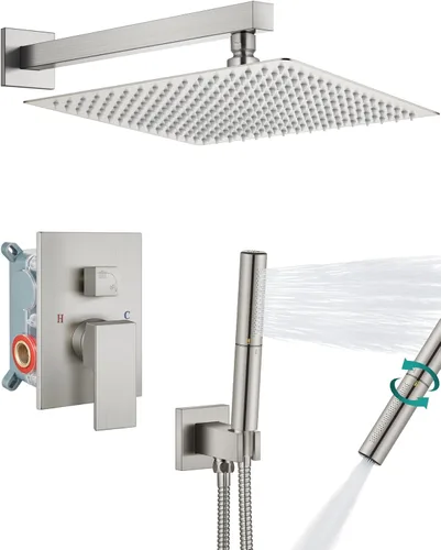 Miniatura 14 de Aolemi - Sistema de ducha con cabezal de lluvia y grifo de mano montado en la pared, juego completo de accesorios de ducha de alta presión