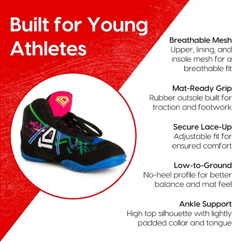 Miniatura 5 de KO Sports Gear Zapatos de lucha para jóvenes y niños, ideales para luchadores jóvenes