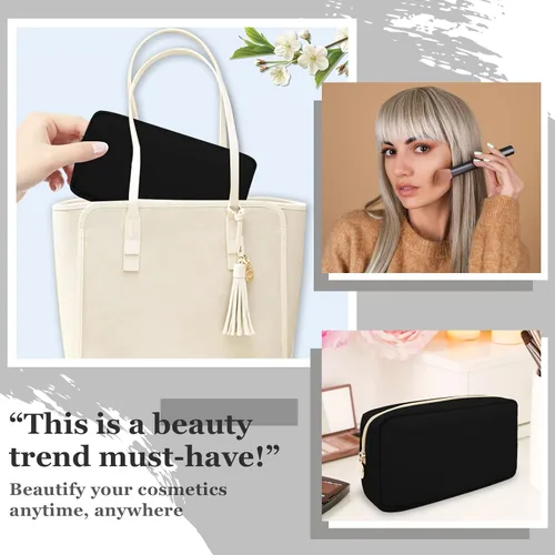 Miniatura 6 de Bolsa de maquillaje pequeña de nylon para bolso, linda bolsa de maquillaje preppy con cremallera, bolsa de cosméticos, bolsa de viaje impermeable