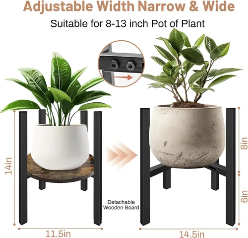 Miniatura 2 de Soporte ajustable para plantas de interior moderno de mediados de siglo, se adapta a macetas de 8 a 13 pulgadas, taburete de madera estable