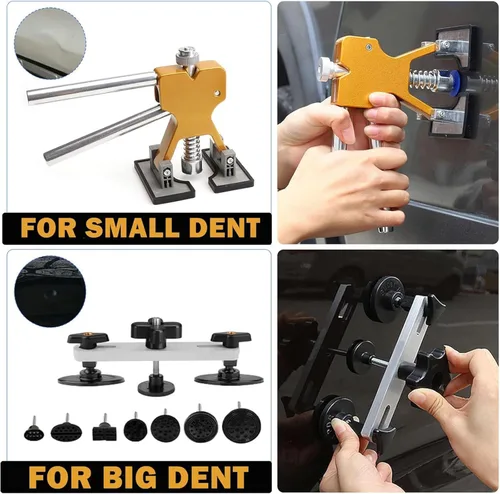 Miniatura 3 de Kit extractor de abolladuras de coche Jerbor, kit de reparación de abolladuras sin pintura con elevador dorado, extractor de abolladuras en T