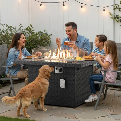 Miniatura 3 de NICESOUL Mesa de Fogata de Propano de Mimbre, 60000 BTU Mesas Grandes de Fogata de Gas Natural, 43'' Chimeneas Rectangulares CSA para Terraza Patio