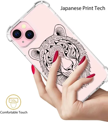 Miniatura 5 de Funda compatible con iPhone 15, bonita funda transparente para mujer, funda de silicona transparente para teléfono, color negro, tigre poderoso