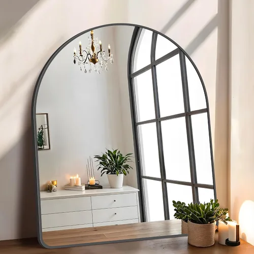 Miniatura 11 de FORBATH Espejo de baño arqueado de 16 x 24 pulgadas, espejo de baño negro montado en la pared, moderno marco de aleación de aluminio, espejo de arco