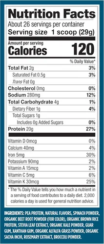 Miniatura 11 de Vega Protein + Supergreens - 20g de proteína a base de plantas, sabor a bayas, 26 porciones, verduras y vegetales reales, vegano keto, 0g de azúcar