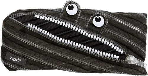 ZIPIT Estuche Monster para niños, con capacidad para hasta 30 bolígrafos, lavable a máquina, hecho de una cremallera larga (malla negra)