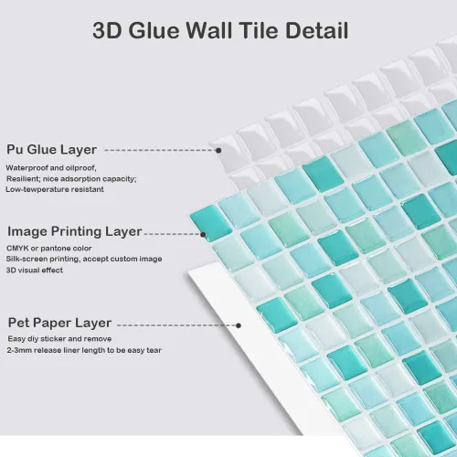 Miniatura 5 de HyFanStr Adhesivos de azulejos de mosaico 3D para despegar y pegar, decoración del hogar para cocina, baño, 9.26 x 9.26 pulgadas (paquete de 4)