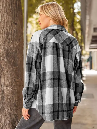 Miniatura 4 de AUTOMET Trajes de otoño para mujer, estilo casual, a cuadros, con botones, camisas de manga larga 2024
