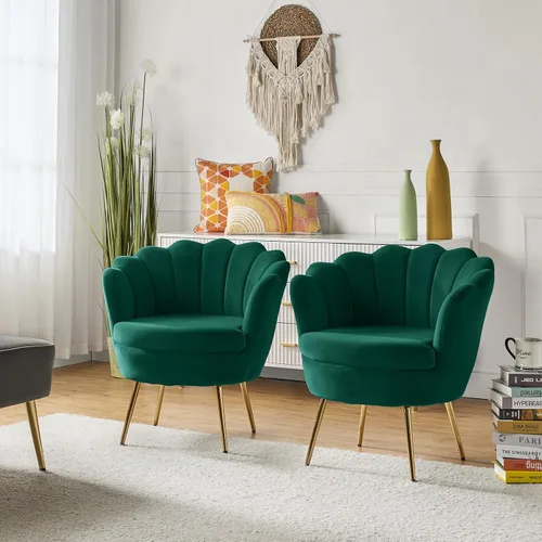 Miniatura 23 de HULALA HOME Silla decorativa moderna de terciopelo con respaldo en forma de concha, bonito sillón para sala de estar, dormitorio con patas doradas