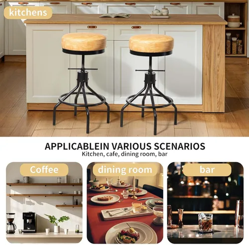 Miniatura 7 de Taburetes de bar giratorios ajustables, modernos de piel sintética de 28 pulgadas, redondo, sin espalda, altura de mostrador, silla de bar