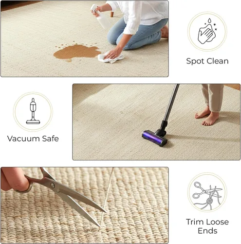 Miniatura 4 de GRUHUM Alfombra rectangular de algodón de mezcla de yute de 4 x 6 pies, tejida a mano, natural, para sala de estar, dormitorio, cocina, rústico