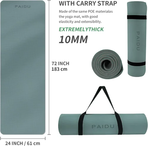 Miniatura 2 de PAIDU Yoga Mat Non Slip Anti-tear,extra thick-2/5 inch（10MM）High Resiliency Professional POE Yoga Mats for Women Men Kids,72"x24"inch,Workout, Yoga
