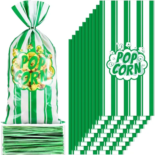 Miniatura 10 de 200 bolsas de palomitas de maíz, bolsas de plástico para máquina de palomitas de maíz, recipientes de maíz con lazos giratorios para carnaval, Rosa