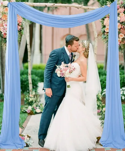 Miniatura 6 de Tela de Drapeado de Arco Azul Claro Cortinas de Arco para Ceremonia de Boda 20 pies 1 Panel Tela Transparente para Drapeados Cortinaje Arqueado