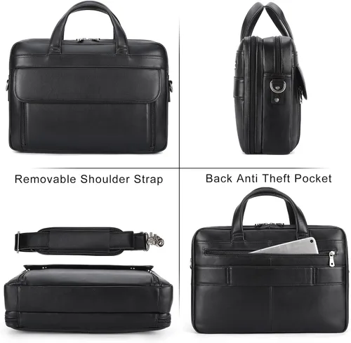 Miniatura 3 de Masa Kawa Maletín de Cuero para Hombre de 15.6", 17" para Computadora Portátil, Bolso de Negocios, Viaje, Trabajo, Mensajero, Bandolera, Bolso