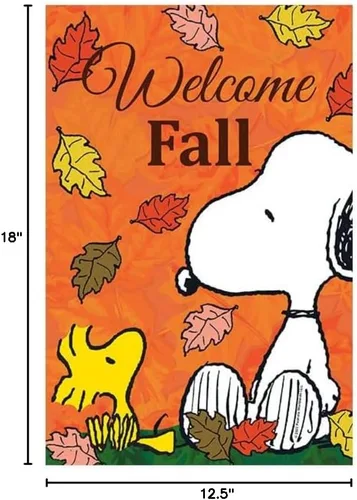 Miniatura 6 de Flagology, PEANUTS Falling Leaves Welcome Snoopy & Woodstock - Bandera de jardín de 12 x 18 pulgadas, bandera para exteriores, tela exclusiva