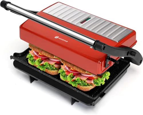 Miniatura 9 de Panini - Parrilla de prensa, sandwichera Aigostar de 1000 W con placas antiadherentes de cerámica, abre 180 grados para cualquier tamaño de Negro