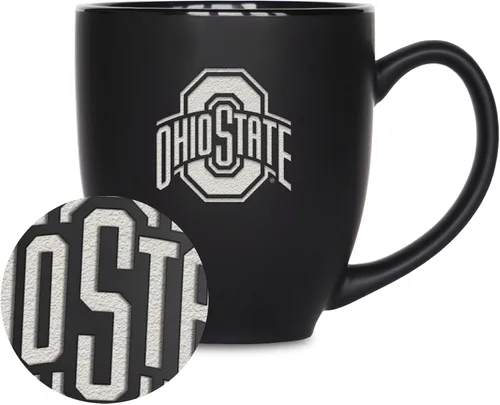 Miniatura 358 de Rico Industries - Taza de cerámica mate negra con grabado láser estándar de 15oz para NCAA (escuelas T & U) - Para bebidas calientes o frías