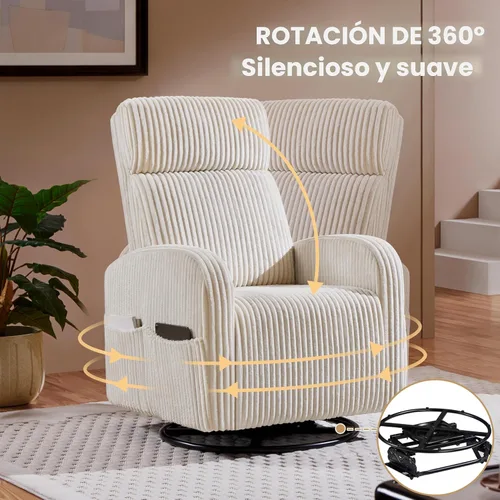 Miniatura 4 de Yaheetech Silla deslizante giratoria de 360° para cuarto de bebé, silla mecedora para amamantar con bolsillos laterales, mecedora de pana para sala