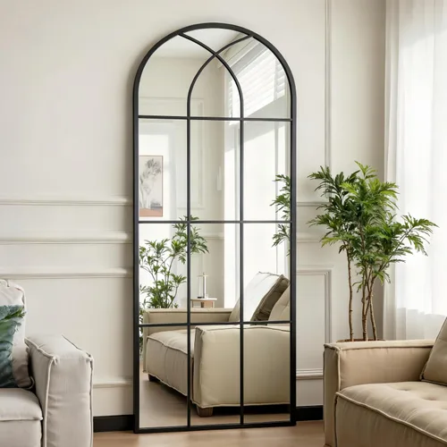 Miniatura 16 de Dewfig - Espejo de ventana arqueado de longitud completa de 65"x 22", espejo de pared, espejos de pie, espejos largos de cuerpo completo
