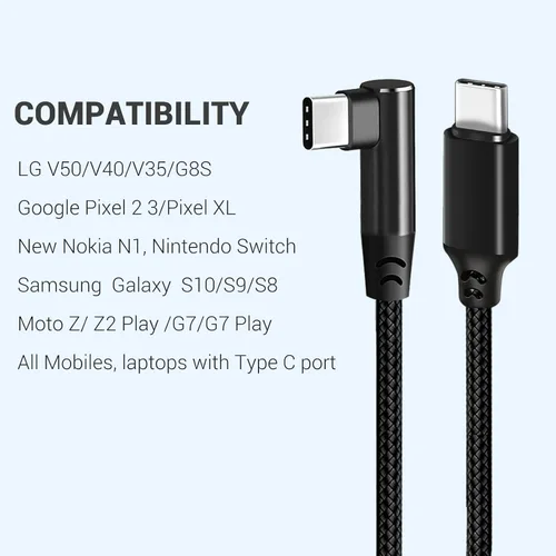 Miniatura 6 de Cable USB C a USB C de 1 pie, paquete de 3 cables, de ángulo recto de 90 grados, tipo C, cable de carga rápida PD de 60W, USB 2.0, trenzado