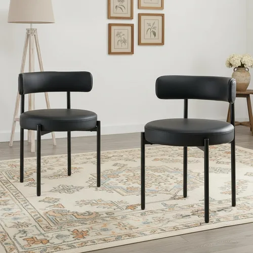Miniatura 15 de Juego de 2 sillas de comedor Boucle, sillas de comedor beige con asiento tapizado y respaldo redondo, sillas de cocina modernas de mediados de siglo