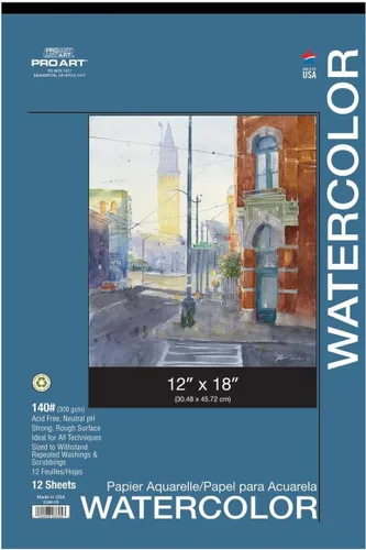 Miniatura 20 de Pro Art Bloc de acuarela de 12 x 16 AF 140 libras, 15 unidades, papel de acuarela, cuaderno de bocetos, papel de color de agua, bloc de papel