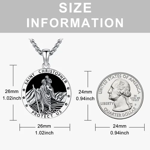 Miniatura 75 de Odinstone Collar de plata de ley 925 con medalla de San Miguel/San Cristóbal/San Benito/Crucifijo de Jesús/San Uriel/Arcángel Rafael para hombres