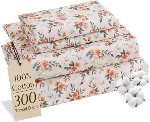 Miniatura 15 de MCO Juego de sábanas de 100% algodón de 300 hilos, tamaño Queen, bolsillo profundo de 16 pulgadas, sábanas refrescantes transpirables de 4 piezas