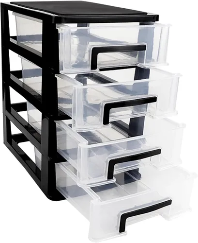 Miniatura 11 de Caja organizadora de cajones de plástico de 3 niveles para escritorio, cosméticos, joyas, suministros de oficina, organización del hogar