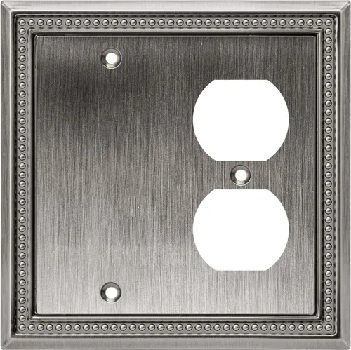 Miniatura 124 de Henne Bery Sunken Pearls - Placa de pared decorativa resistente para interruptor, cubierta para tomacorrientes (doble dúplex, níquel satinado)