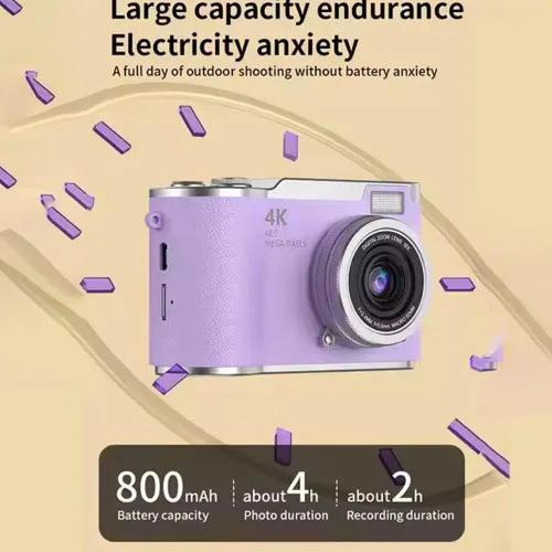 Miniatura 3 de Cámara digital 4K para fotos, cámara retro portátil con pantalla abatible, cámara retro compacta para exteriores (negro, 1 juego)