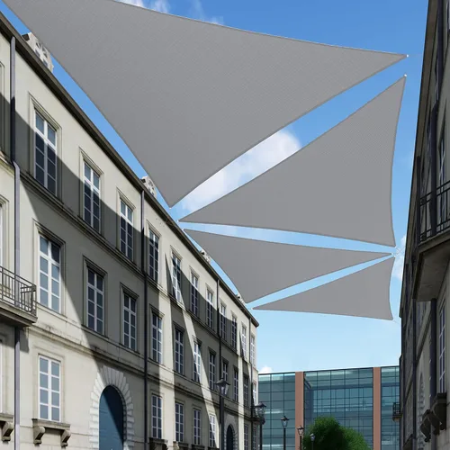 Tang toldo de sol, velas de sombra 180GSM HDPE Equilateral Triángulo Permeable Toldo estándar comercial personalizable, Gris claro