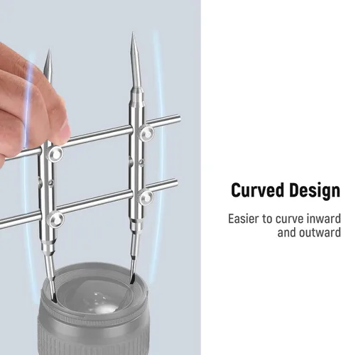 Miniatura 2 de NEEWER Llave de anillo de lente de acero inoxidable, herramienta profesional de doble cara curva con puntas planas/puntiagudas para quitar lentes