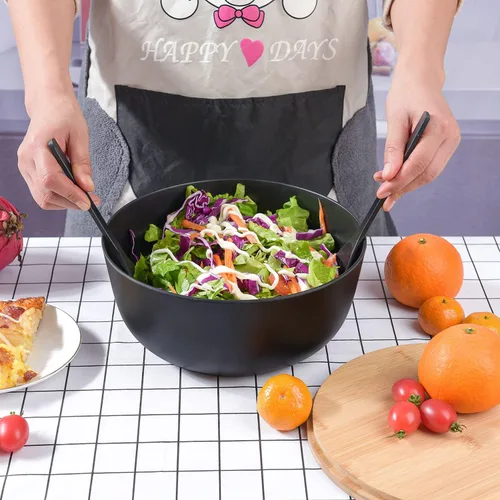 Miniatura 6 de LOVYANXUE - Juego de ensaladera de fibra de bambú con utensilios para servir de gran tamaño de 9.8 pulgadas, juego de mezcla de bambú natural