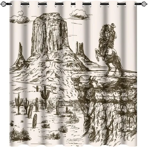 Miniatura 31 de Cortinas opacas retro de vaquero occidental para dormitorio, estilo rústico, cactus, salvaje oeste, vaquero, paseo, caballo, con ojales, aislamiento