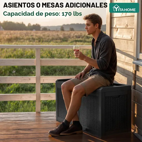 Miniatura 3 de YITAHOME Caja de cubierta de 32 galones, almacenamiento de resina con tapa con cerradura y asas laterales, contenedor pequeño